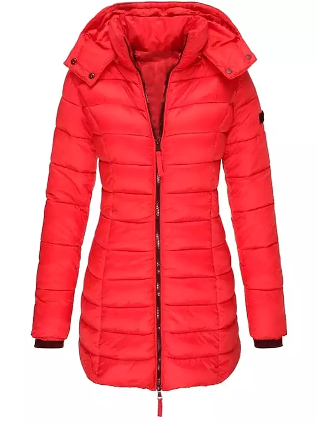 Stylish and Cozy Women's Mid-Length Quilted Puffer Coat with Windproof Features