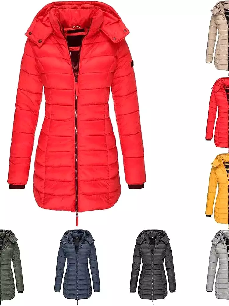 Stylish and Cozy Women's Mid-Length Quilted Puffer Coat with Windproof Features