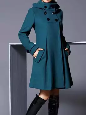 Stylish Women's Long Overcoat Pea Coat with Pockets and Windproof Warmth