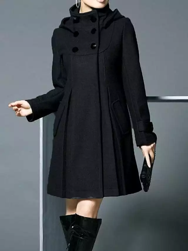 Stylish Women's Long Overcoat Pea Coat with Pockets and Windproof Warmth