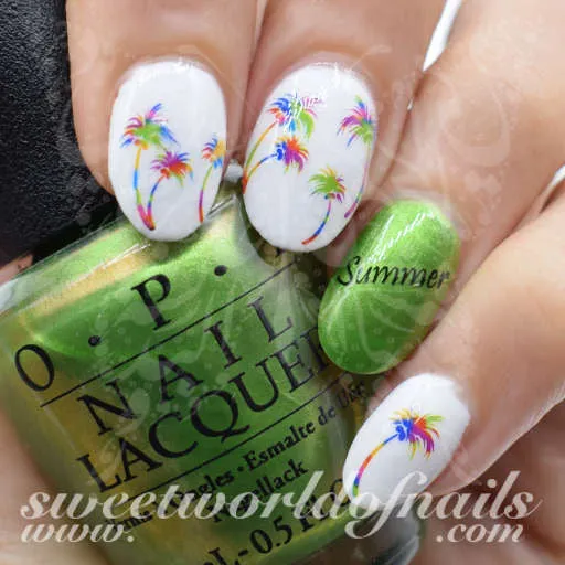 Summer Nail Art Colorful Palm Trees Nail Water Decals Slides