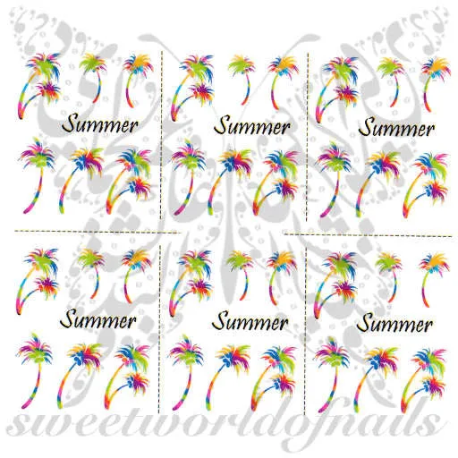 Summer Nail Art Colorful Palm Trees Nail Water Decals Slides