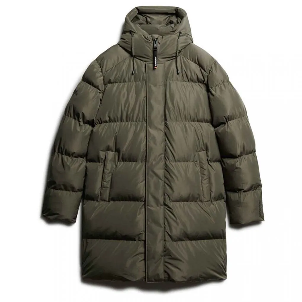 Superdry Hooded Sports Puffer Mid Length Jacket Dusty Olive Green