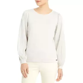 T Tahari Womens Pleated Sleeve Crewneck Pullover Sweater