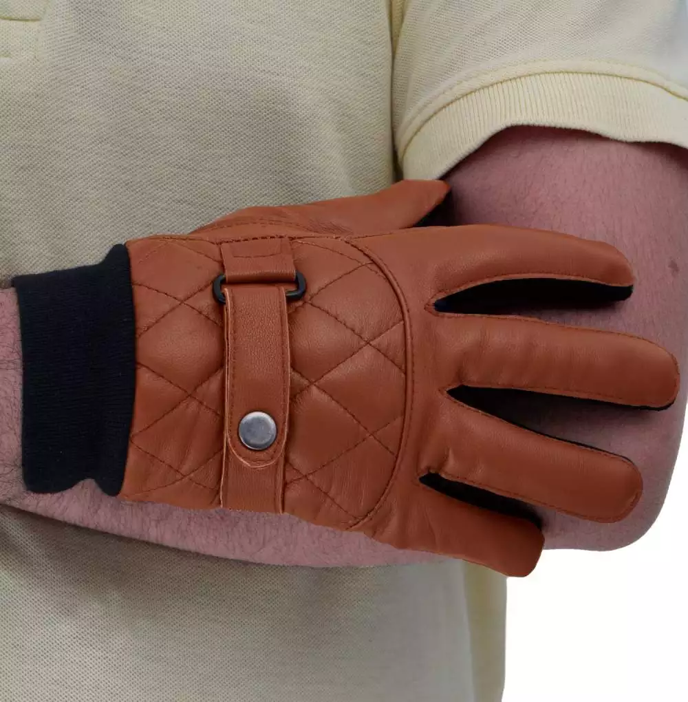 Tan Mens Quilted Leather Gloves