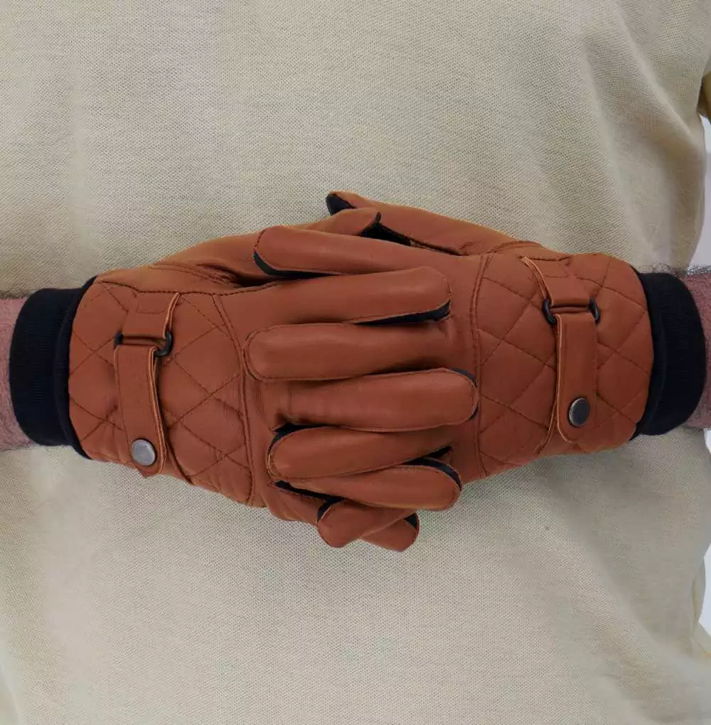 Tan Mens Quilted Leather Gloves