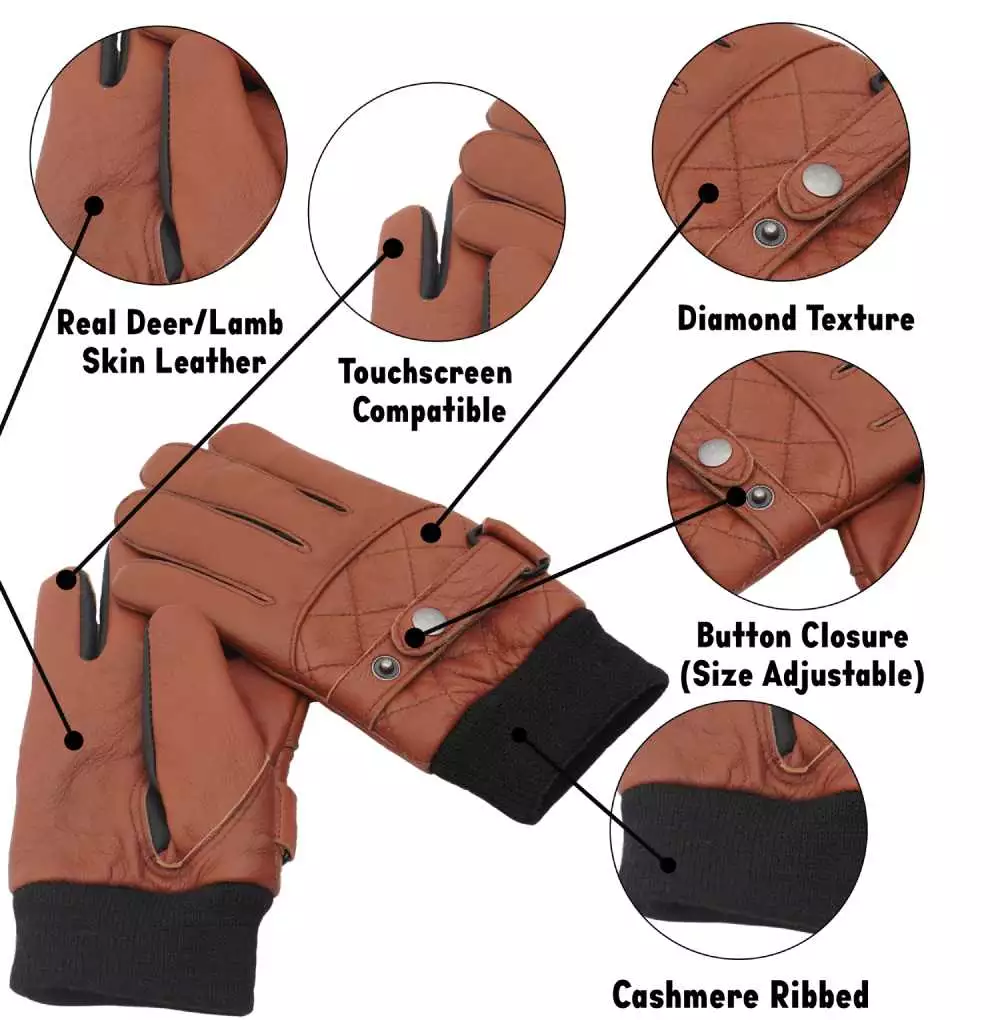 Tan Mens Quilted Leather Gloves