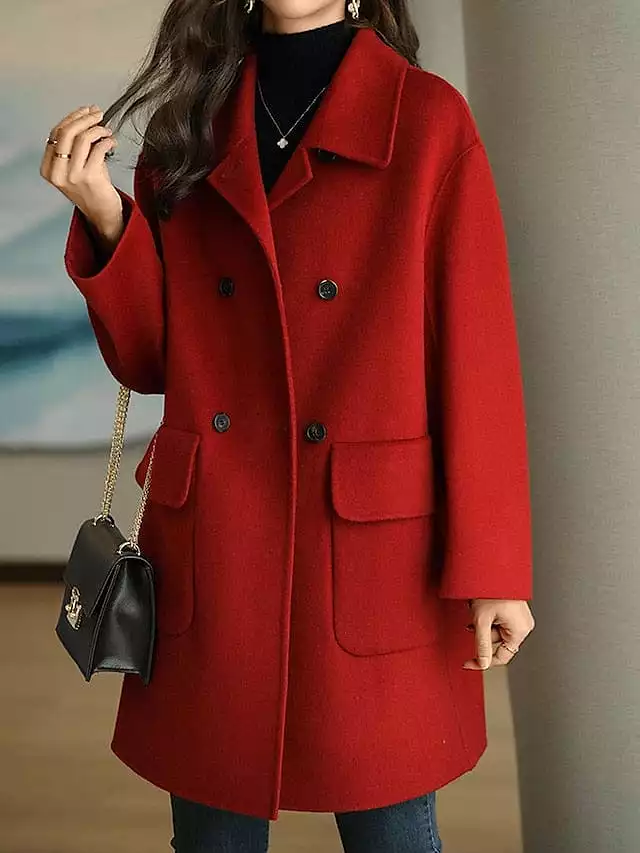 Trendy Windproof Women's Long Coat with Pockets in Black, Red, or Camel