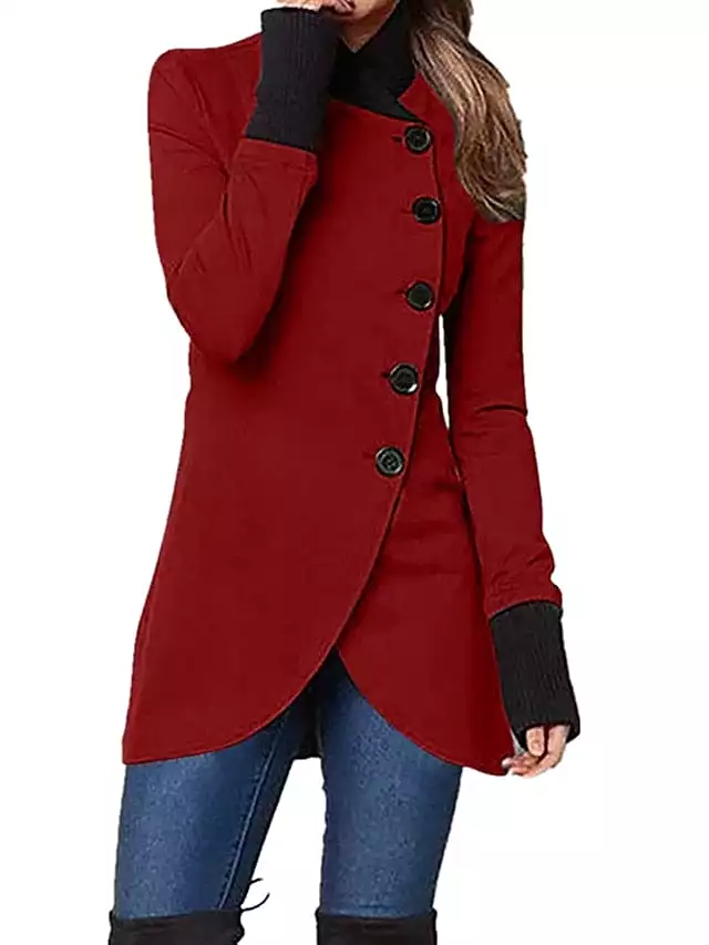 Trendy Women's Windproof Trench Coat with Stand Collar and Slim Fit Long Sleeve