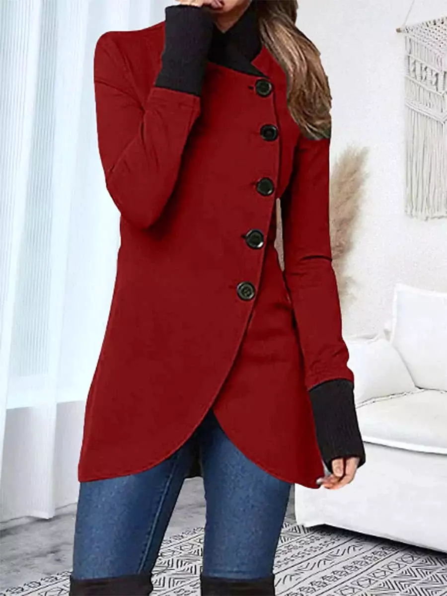 Trendy Women's Windproof Trench Coat with Stand Collar and Slim Fit Long Sleeve