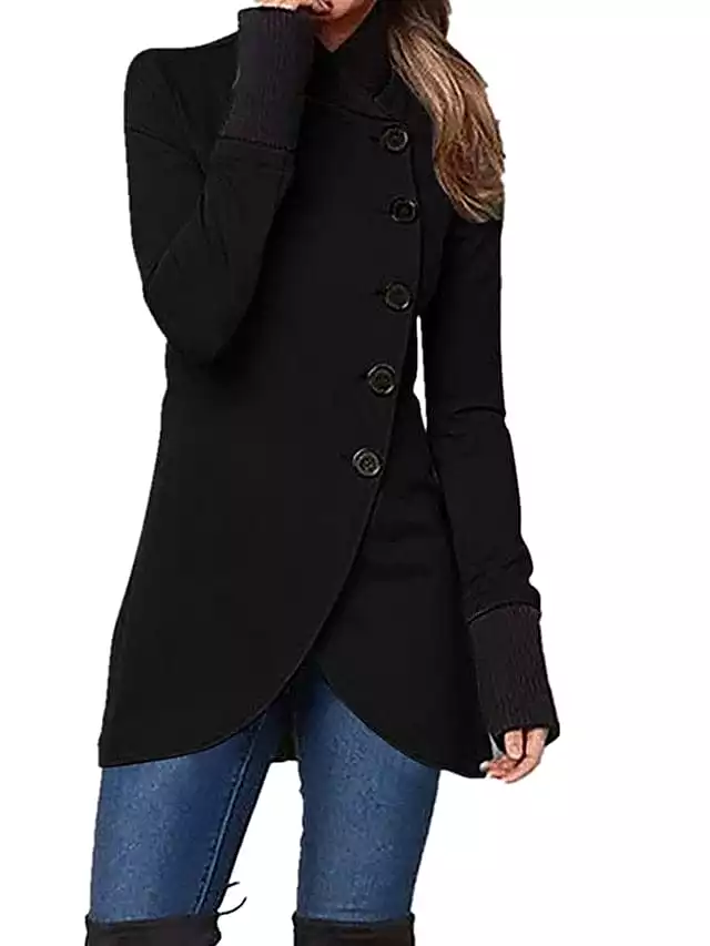 Trendy Women's Windproof Trench Coat with Stand Collar and Slim Fit Long Sleeve