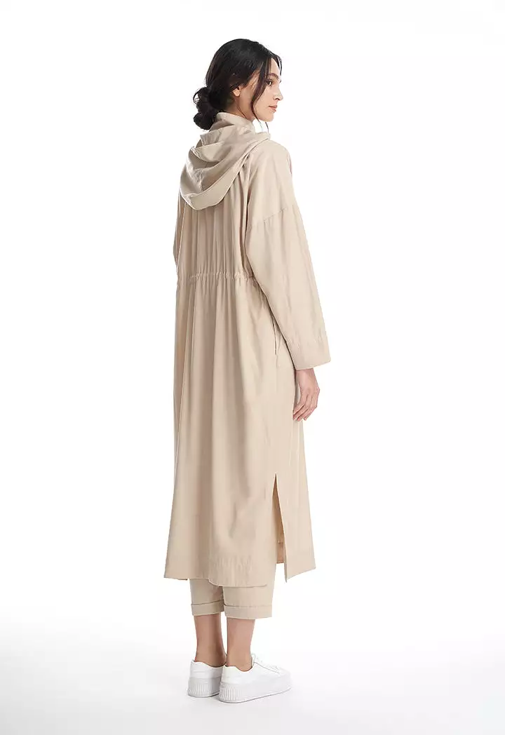 Tunnel Neck Long Detachable Hood Coat