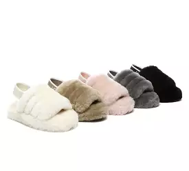 UGG AUSTRALIAN SHEPHERD Kids Slingback Fluffy Slides Puffy