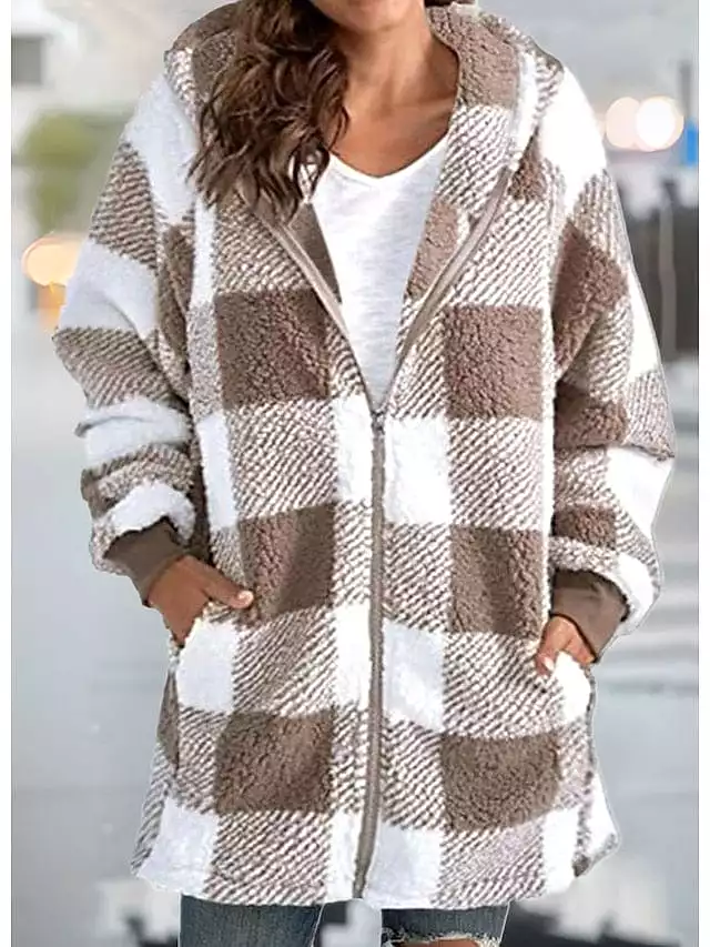 Vintage Plaid Zip Up Hoodie Sweatshirt for Women