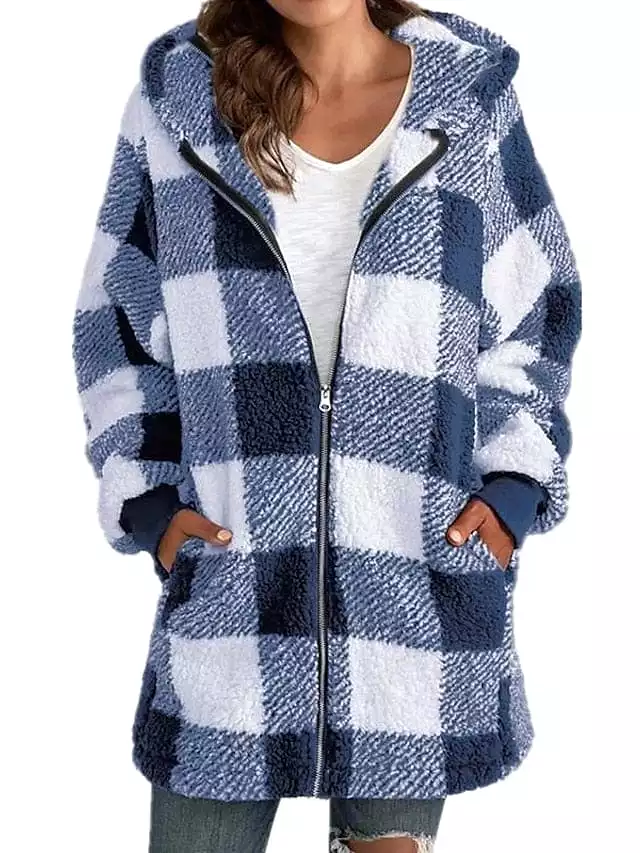 Vintage Plaid Zip Up Hoodie Sweatshirt for Women