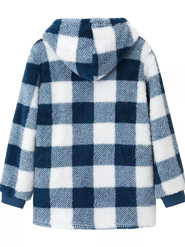 Vintage Plaid Zip Up Hoodie Sweatshirt for Women