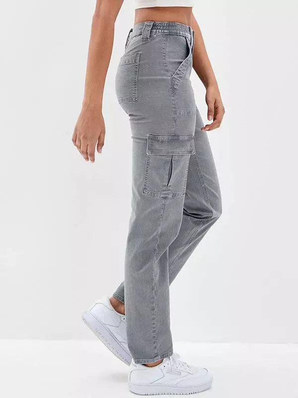 Washed Women Cargo Denim Jeans