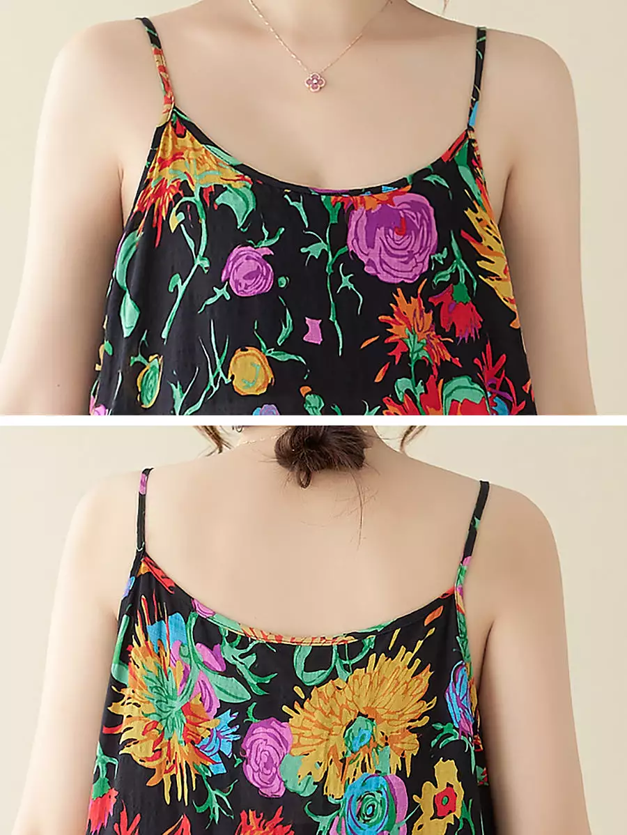 Women Artsy Summer Flower Loose Vest Dress PA1020