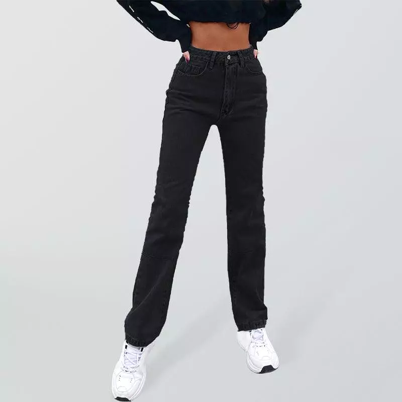 Women Denim Jeans - High Waist Straight-leg