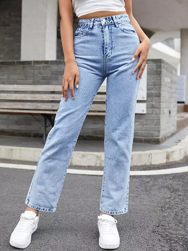 Women Denim Jeans - High Waist Straight-leg