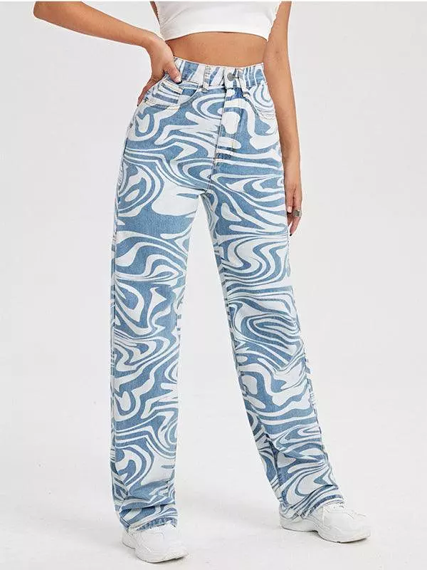 Women Mid-Rise Jeans - Swirl Abstract Jeans