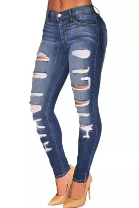 Women Skinny Distressed Stretch Jeans