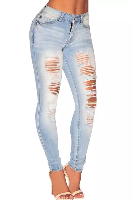 Women Skinny Distressed Stretch Jeans