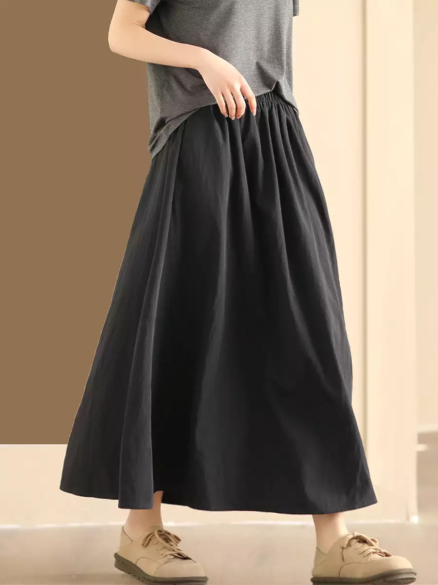 Women Summer Casual Solid Cotton A-shape Skirt KL1014