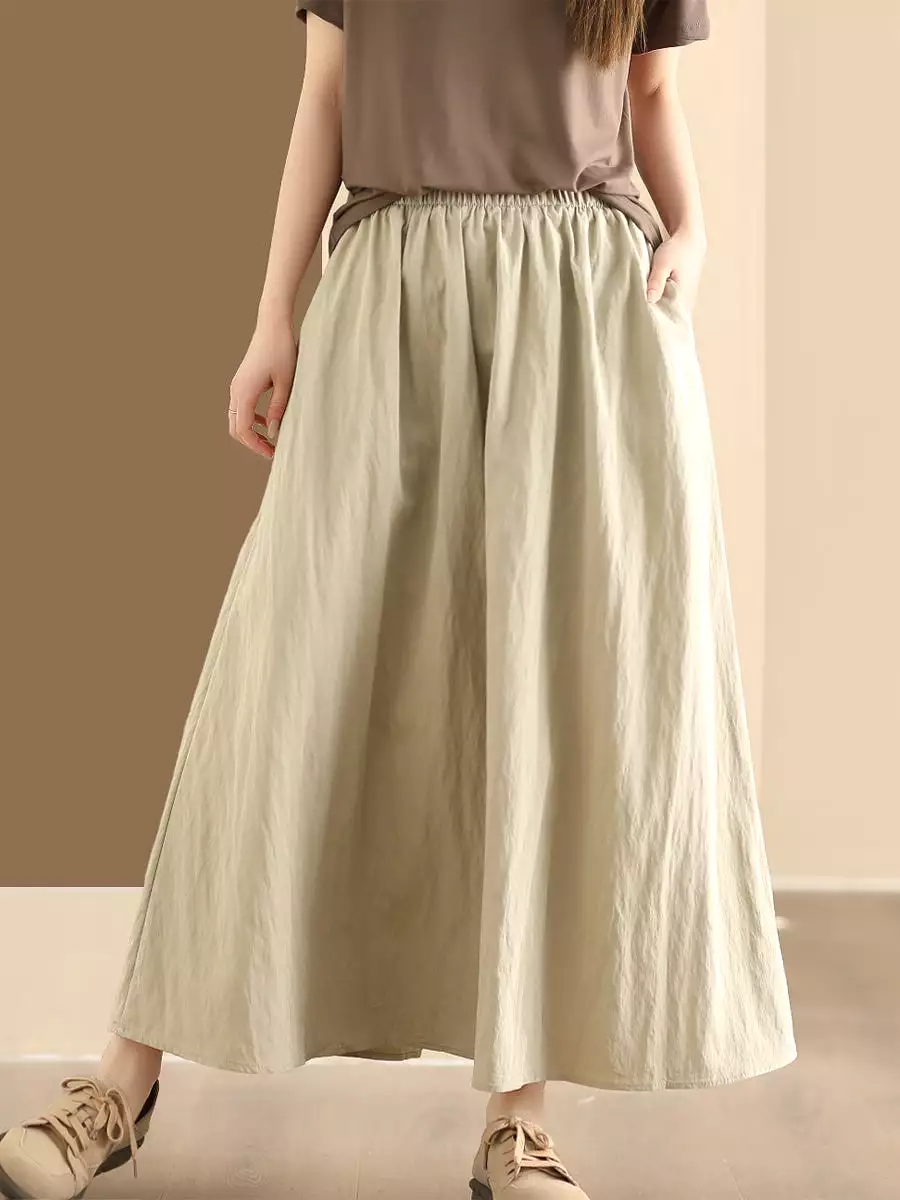 Women Summer Casual Solid Cotton A-shape Skirt KL1014