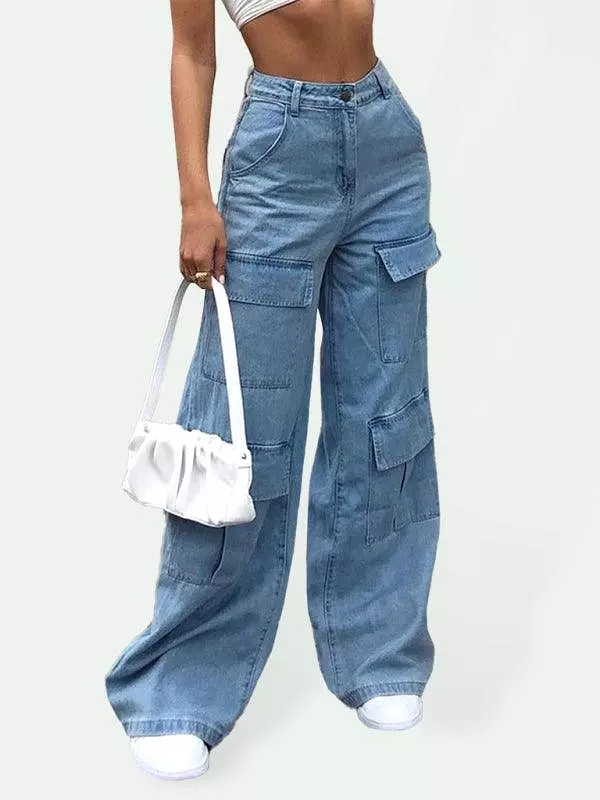 Women Wide-Leg Cargo Jeans