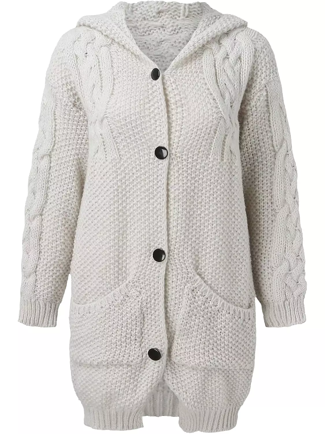 Women's Cozy Cable Knit Hooded Cardigan Coat