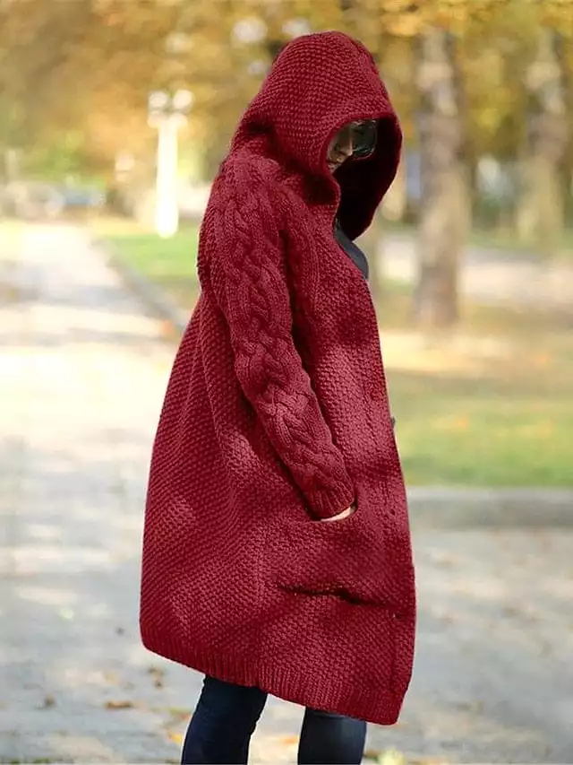 Women's Cozy Cable Knit Hooded Cardigan Coat