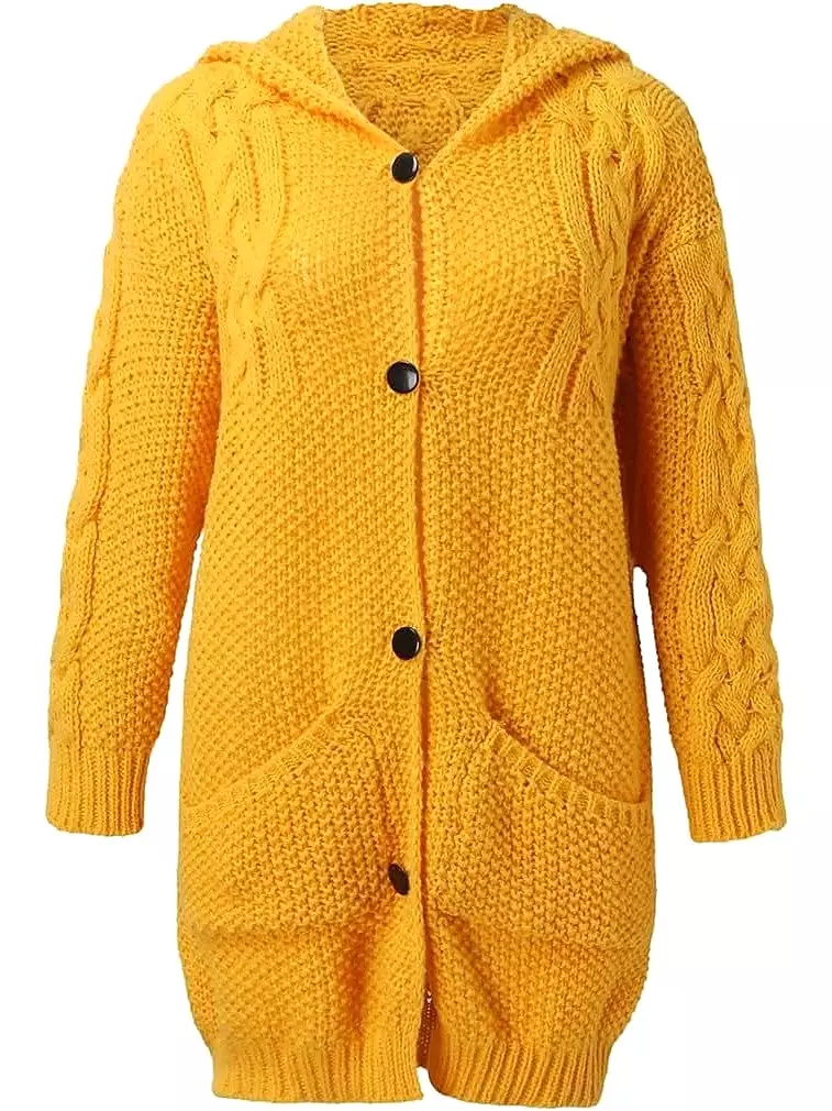 Women's Cozy Cable Knit Hooded Cardigan Coat