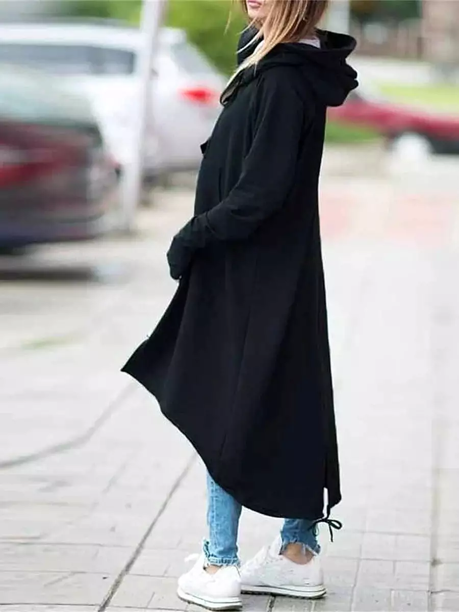 Women's Hooded Windproof Trench Coat with Zippered Pockets