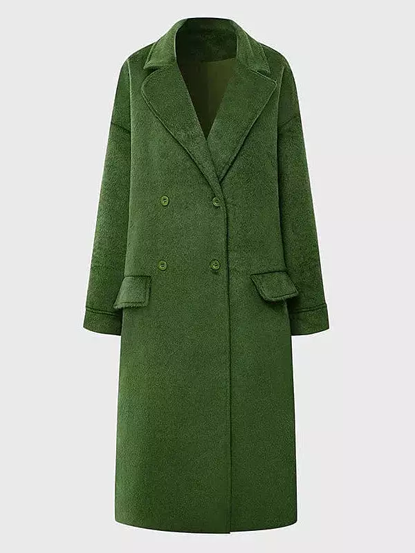 Women's Oversized Thermal Wool Pea Coat with Double Breasted Closure