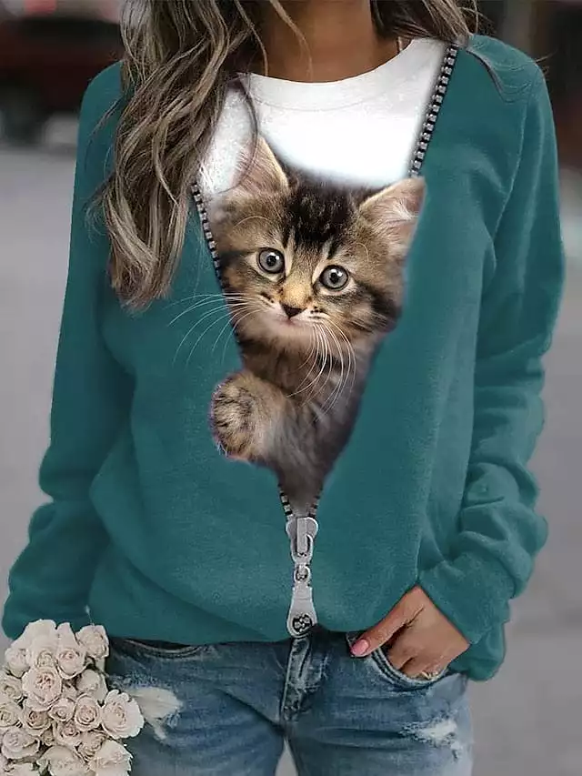 Women's Plus Size Cat Street Casual Sweatshirt Pullover