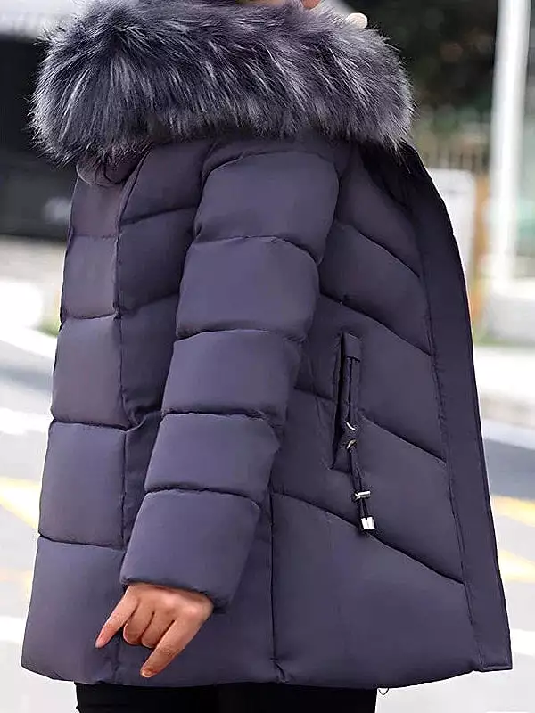 Women's Plus Size Fur-Trimmed Hoodie Coat for Fall and Winter with Stylish Fur Trim