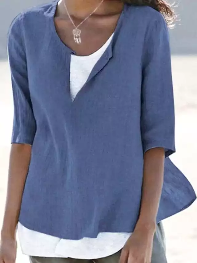 Women's V-Neck Half Sleeve Blouse - Casual and Versatile