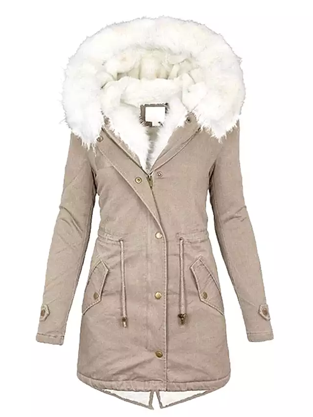 Women's Winter Coat: Windproof Fleece-Lined Parka Hoodie Jacket with Fur Collar